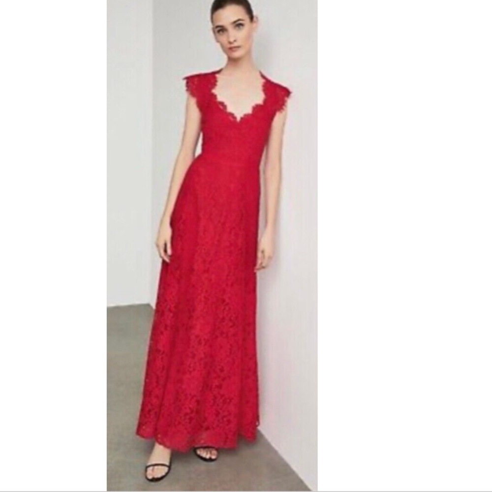 BCBG MaxAzria Long Red Lace Dress New Rare Size 4